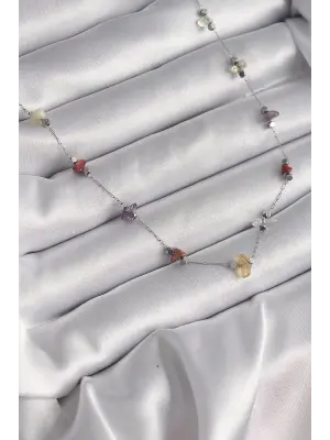  Gümüş  Zincir li Doğaltaş Model  Çelik Kolye