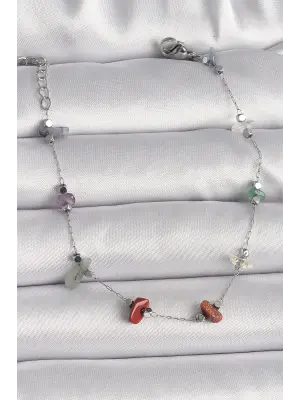 316L Çelik Gümüş Renk Zincir Renkli Doğaltaşlı Kadın Bileklik