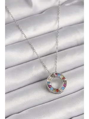  Gümüş  Zincir li Zirkon Taşlı Xoxo Model  Çelik Kolye