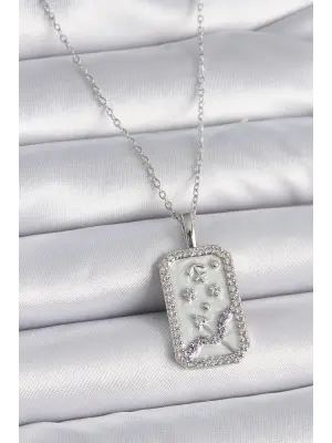  Gümüş  Zincir Yay Burcu Zirkon Taşlı  Çelik Kolye