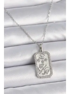  Gümüş  Zincir Yengeç Burcu Zirkon Taşlı  Çelik Kolye