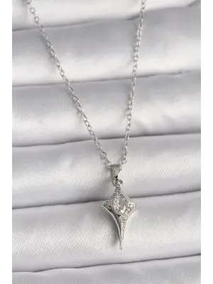  Gümüş  Zincir Zirkon Taşlı Kuzey Yıldızı Model  Çelik Kolye