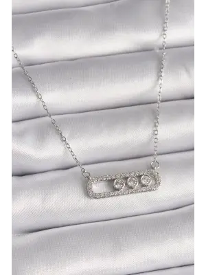  Gümüş  Zincir Zirkon Taşlı Messika Model  Çelik Kolye