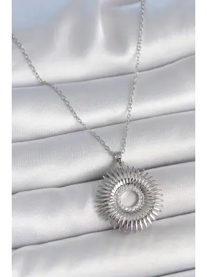 316L Çelik Gümüş Renk Zincir Zirkon Taşlı Nova Yıldız Model Kadın Kolye