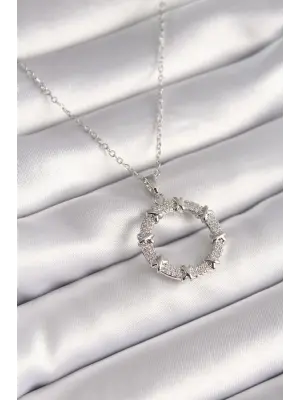  Gümüş  Zincir Zirkon Taşlı XoXo Model  Çelik Kolye