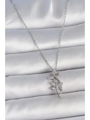 316L Çelik Gümüş Renk Zincir Zirkon Taşlı Yusufçuk Model Kadın Kolye