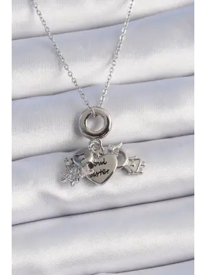 Gümüş Zirkon Taş Detay Çocuk Figür Charm Model Çelik Kolye