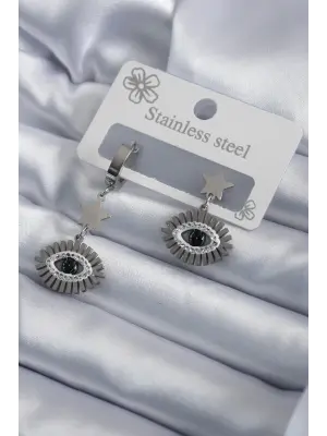   Gümüş Zirkon Taş Detay Çelik Küpe