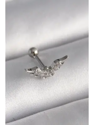 316L Çelik Gümüş Renk Zirkon Taş Detay Kanat Model Tragus Piercing