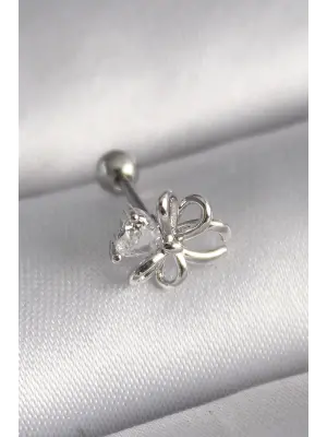316L Çelik Gümüş Renk Zirkon Taş Detay Kurdele Model Tragus Piercing