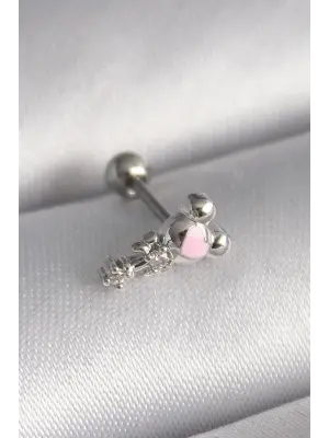 316L Çelik Gümüş Renk Zirkon Taş Detay Pembe Kalp İşleme Tragus Piercing
