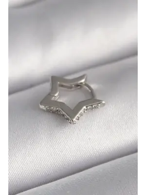 316L Çelik Gümüş Renk Zirkon Taş Detay Yıldız Model Tragus Piercing