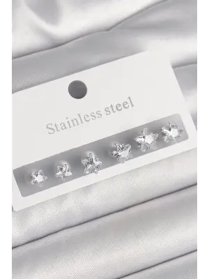   Gümüş Zirkon Taş Yıldız Model Çelik Küpe Seti