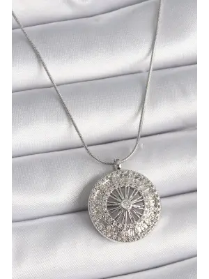  Gümüş  Zirkon Taşlı 12 Burç Madalyon Model  Çelik Kolye