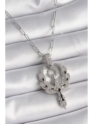  Gümüş  Zirkon Taşlı Anka Kuşu Model  Çelik Kolye