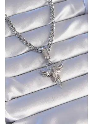  Gümüş  Zirkon Taşlı Anka Kuşu Model Çelik Kolye