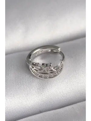 316L Çelik Gümüş Renk Zirkon Taşlı Ay Yıldız Model Tragus Piercing