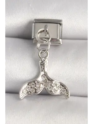 316L Çelik Gümüş Renk Zirkon Taşlı Balık Kuyruğu Model Nomination Charm