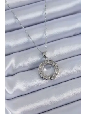  Gümüş  Zirkon Taşlı Model  Çelik Kolye