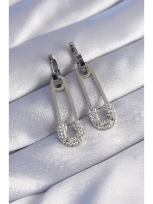   Gümüş Zirkon Taşlı Çengelli İğne Küpe