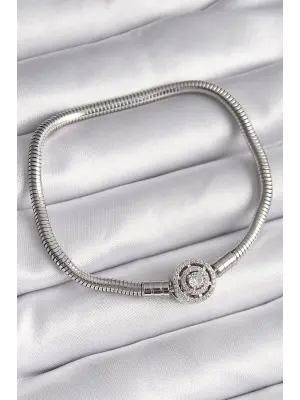 316L Çelik Gümüş Renk Zirkon Taşlı Charm Model Kadın Bileklik