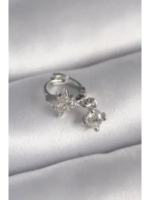 316L Çelik Gümüş Renk Zirkon Taşlı Çiçek Model Sallantı Detay Tragus Piercing