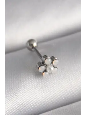 316L Çelik Gümüş Renk Zirkon Taşlı Çiçek Model Tragus Piercing