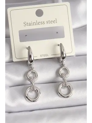   Gümüş Zirkon Taşlı Daire Model Çelik Küpe