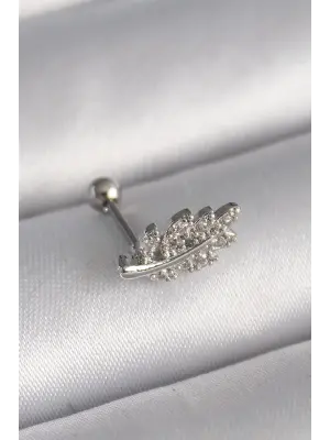 316L Çelik Gümüş Renk Zirkon Taşlı Dal Tragus Piercing