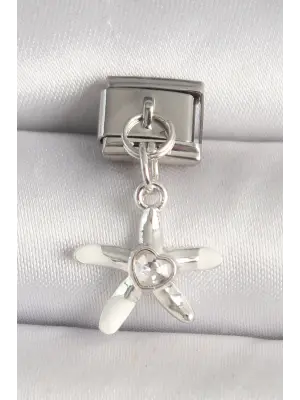 316L Çelik Gümüş Renk Zirkon Taşlı Deniz Yıldız Model Kalp Detay Nomination Charm