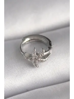 316L Çelik Gümüş Renk Zirkon Taşlı Deniz Yıldızı Model Tragus Piercing
