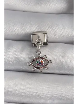 316L Çelik Gümüş Renk Zirkon Taşlı Göz Model Nomination Charm
