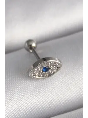 316L Çelik Gümüş Renk Zirkon Taşlı Göz Tragus Piercing