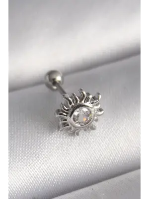 316L Çelik Gümüş Renk Zirkon Taşlı Güneş Tragus Piercing