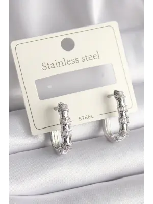   Gümüş Zirkon Taşlı Halka Model Çelik Küpe