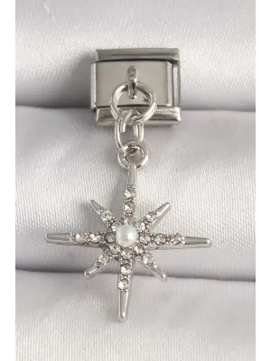 316L Çelik Gümüş Renk Zirkon Taşlı İnci Detay Kuzey Yıldız Model Nomination Charm