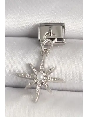 316L Çelik Gümüş Renk Zirkon Taşlı İnci Detay Yıldız Model Nomination Charm