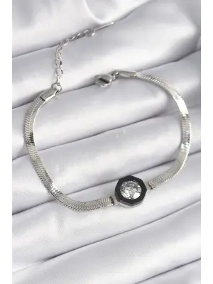 316L Çelik Gümüş Renk Zirkon Taşlı İtalyan Zincir Model Kadın Bileklik