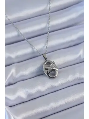  Gümüş  Zirkon Taşlı  Çelik Kolye