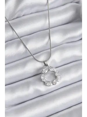  Gümüş  Zirkon Taşlı  Çelik Kolye