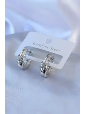 316L Çelik Gümüş Renk Zirkon Taşlı X Şeklinde Kadın Küpe
