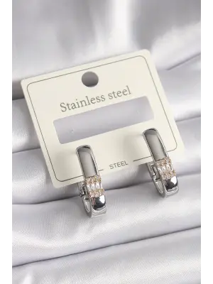   Gümüş Zirkon Taşlı Çelik Küpe