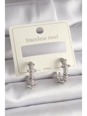   Gümüş Zirkon Taşlı Çelik Küpe