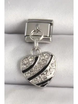 316L Çelik Gümüş Renk Zirkon Taşlı Kalp Model Nomination Charm