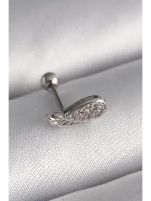 316L Çelik Gümüş Renk Zirkon Taşlı Kanat Tragus Piercing