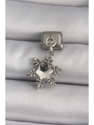 316L Çelik Gümüş Renk Zirkon Taşlı Kar Tanesi Model Nomination Charm