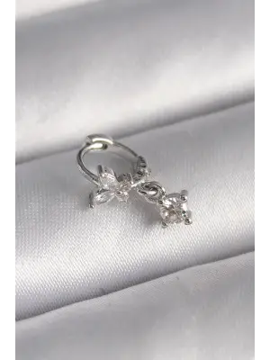 316L Çelik Gümüş Renk Zirkon Taşlı Kelebek Model Sallantı Detay Tragus Piercing