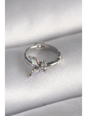 316L Çelik Gümüş Renk Zirkon Taşlı Kelebek Model Tragus Piercing