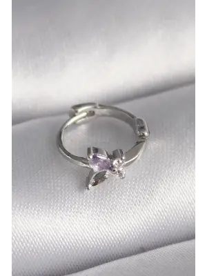 316L Çelik Gümüş Renk Zirkon Taşlı Kelebek Model Tragus Piercing