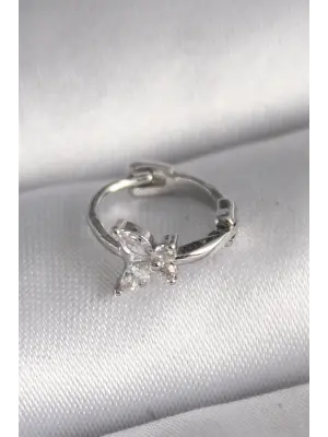 316L Çelik Gümüş Renk Zirkon Taşlı Kelebek Model Tragus Piercing